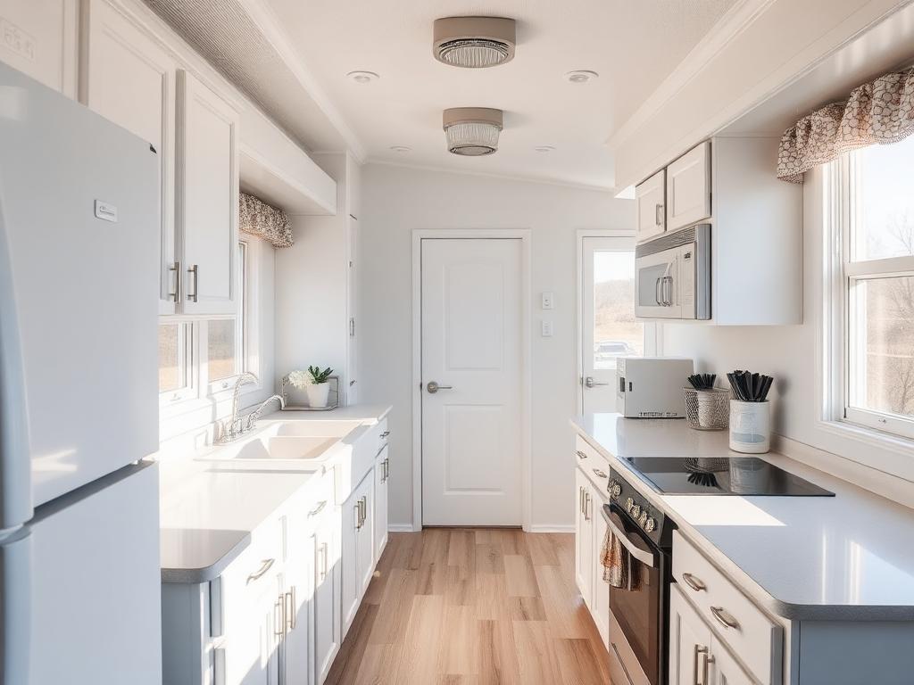 Bright, clean kitchen with open blinds and clear countertops